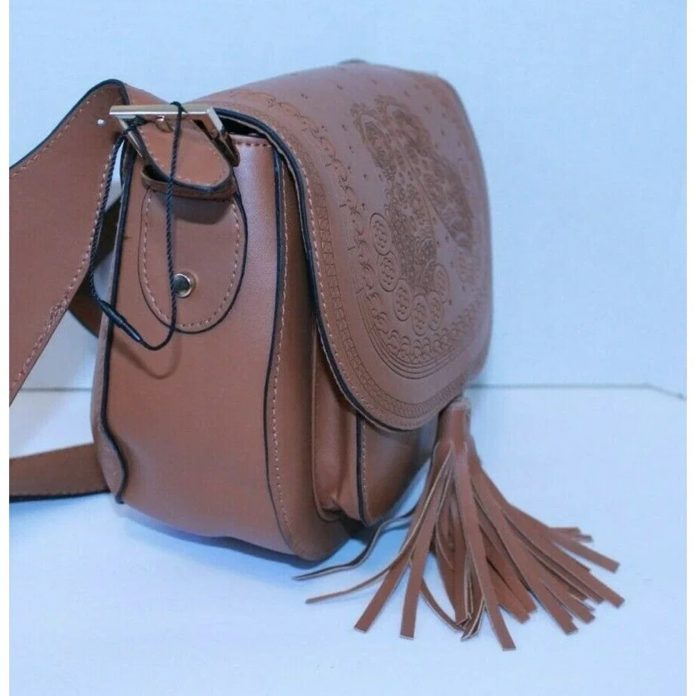 Atmosphere Primark Tooled Leather Crossbody Shoulder Bag Brown Tassel
